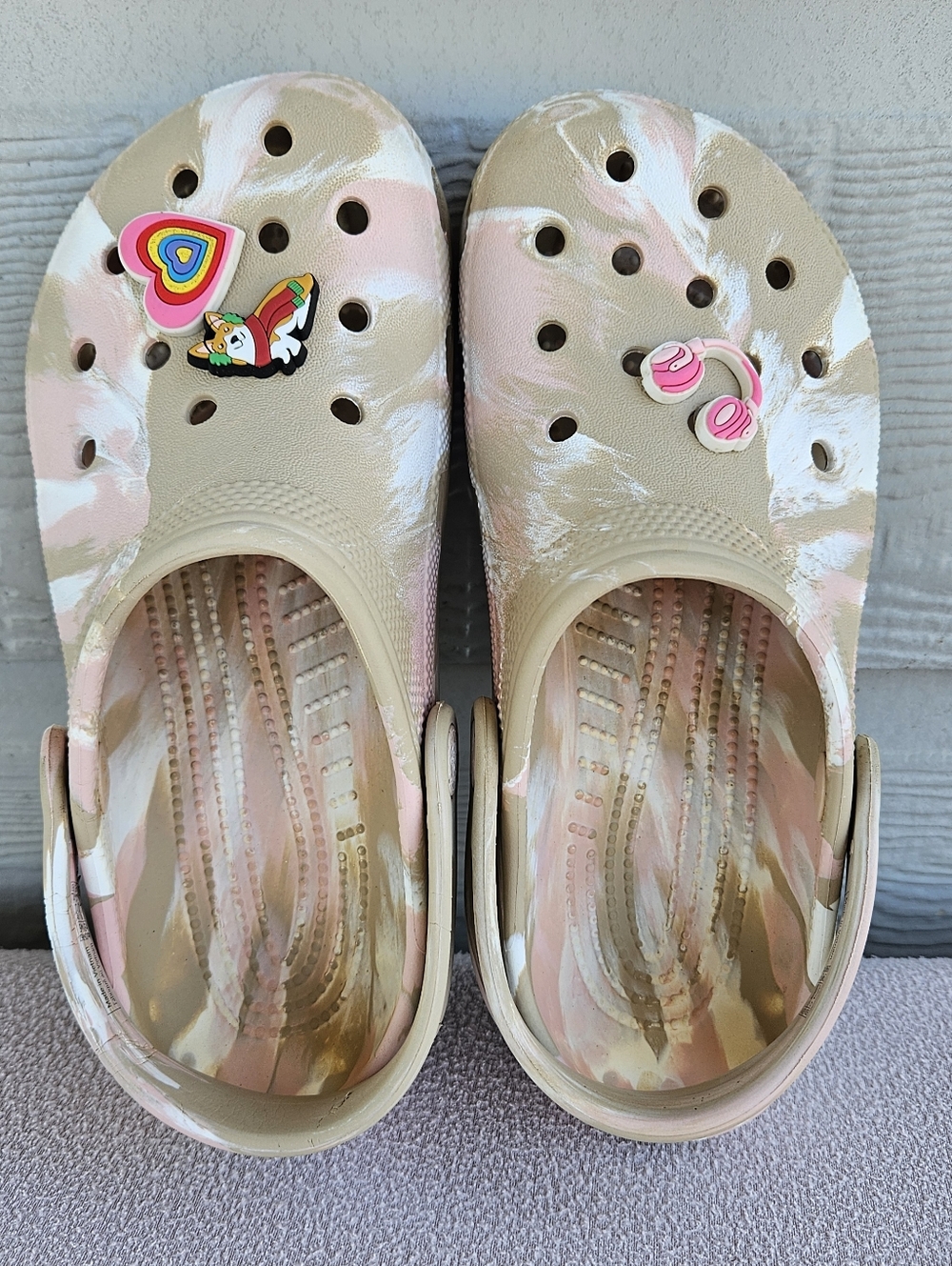 Crocs Classic Marbled Clogs Women 5 Men 3 Slip-On Comfort Waterproof Pink Beige